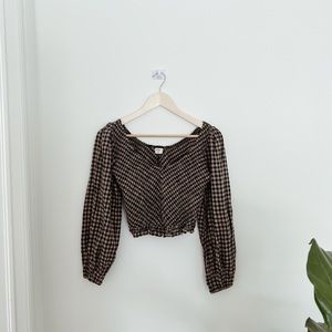 Crop Gingham Linen Opia Blouse Size M